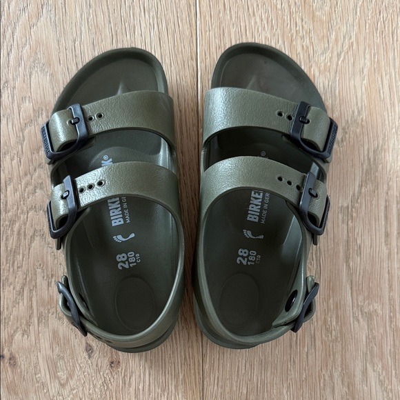 Birkenstock Other - Birkenstock Kids Olive Green Two-Strap EVA Sandals with Black Buckles, Size 28